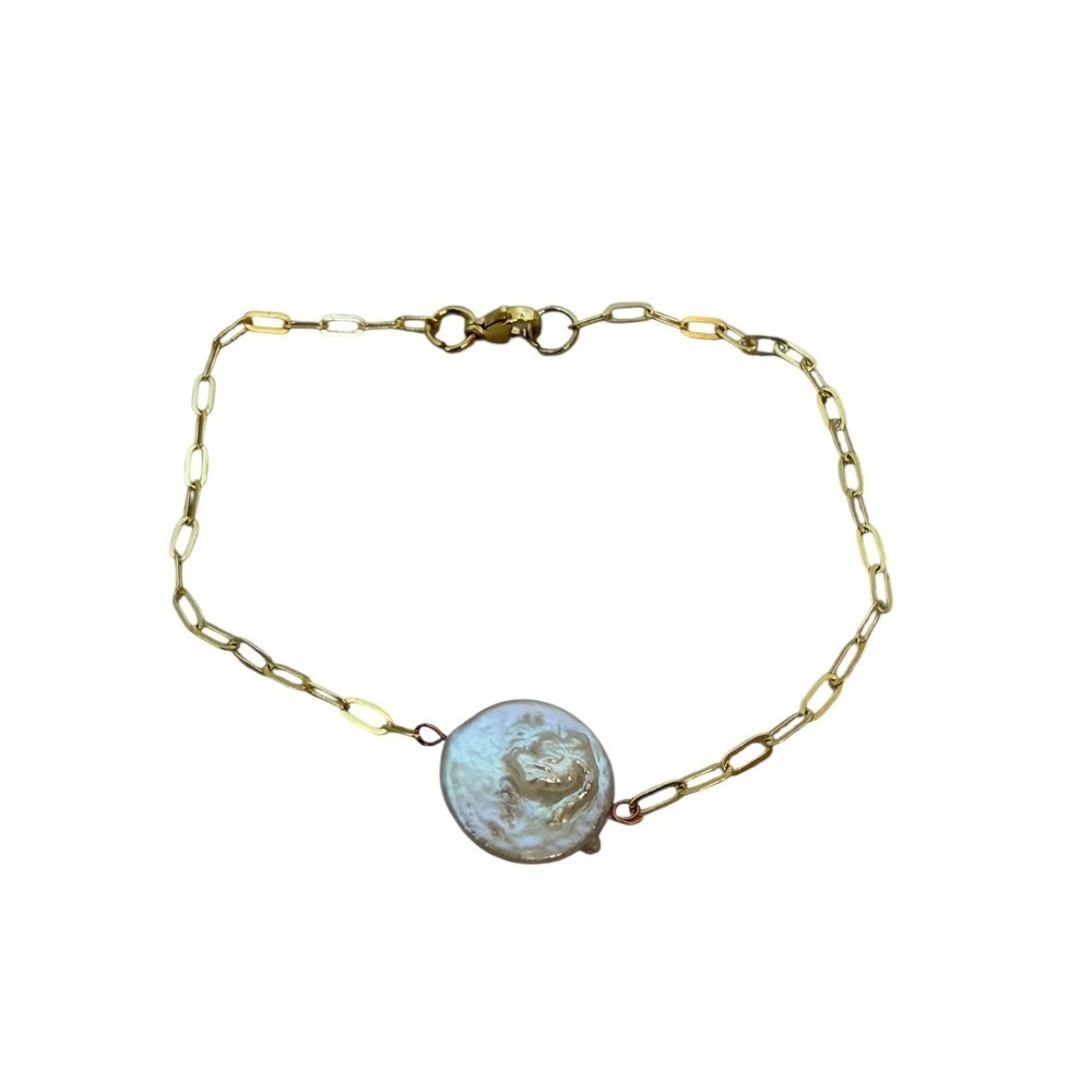 Gold Chain Bracelet Single Pearl Charm Jewelry Gift